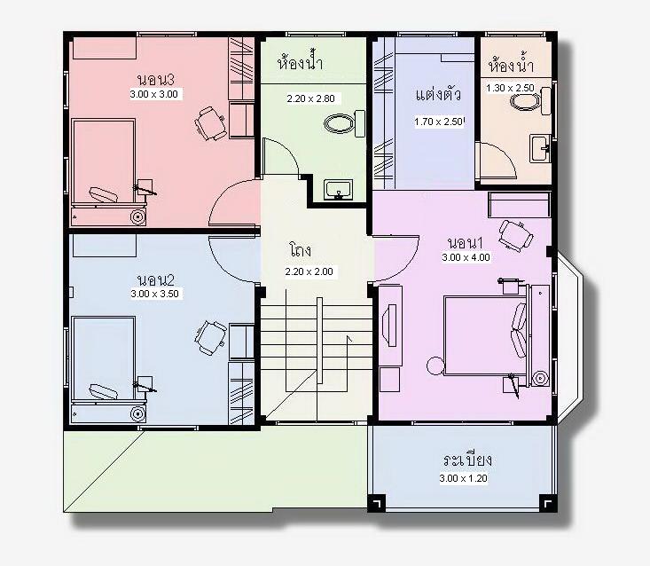 floor plan 2, house thai, 3 bed